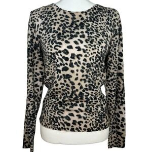 Rebecca Taylor‎ Medium Merino Wool Leopard Animal Puff Shoulder Pullover Sweater